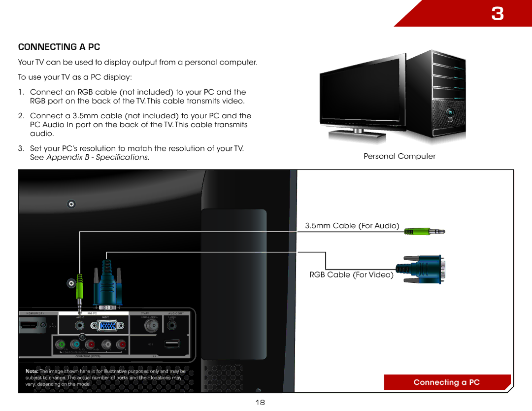 Vizio E191VA specifications Connecting a PC 