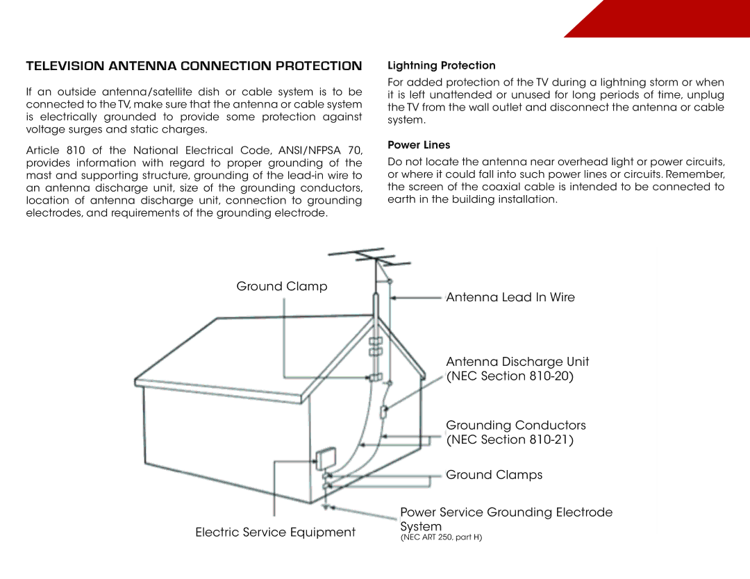 Vizio E191VA specifications Television Antenna Connection Protection 