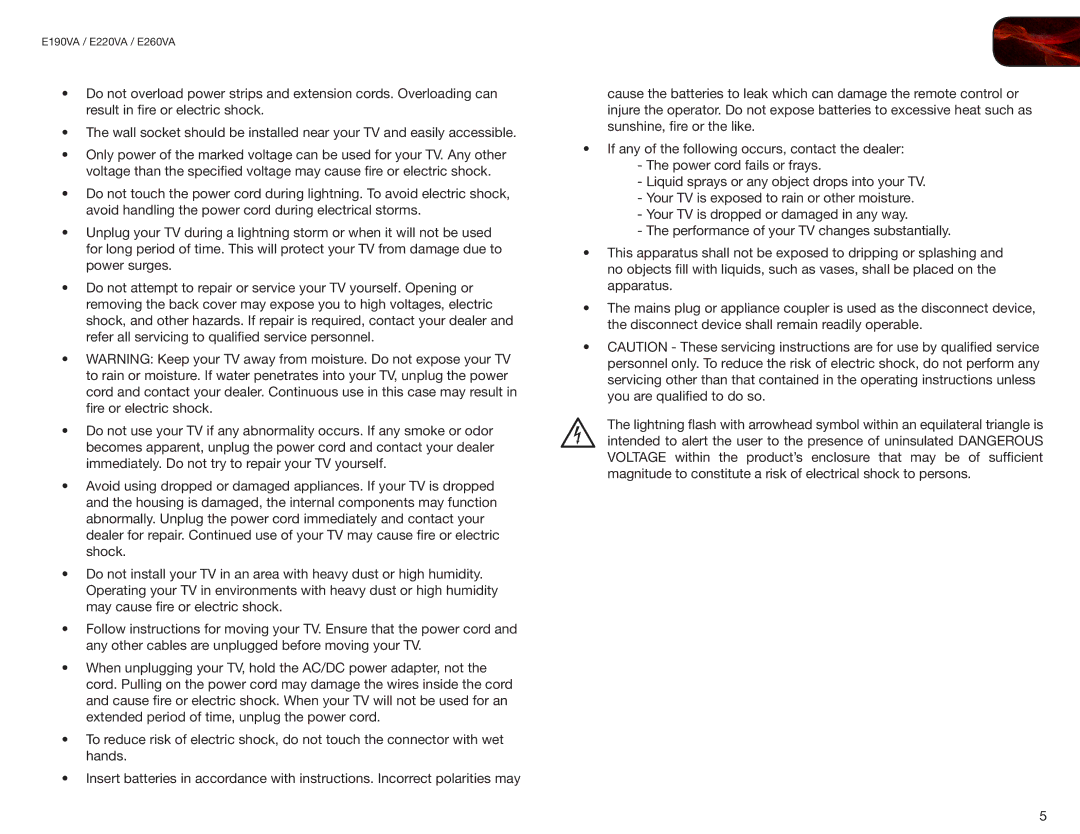 Vizio user manual E190VA / E220VA / E260VA 