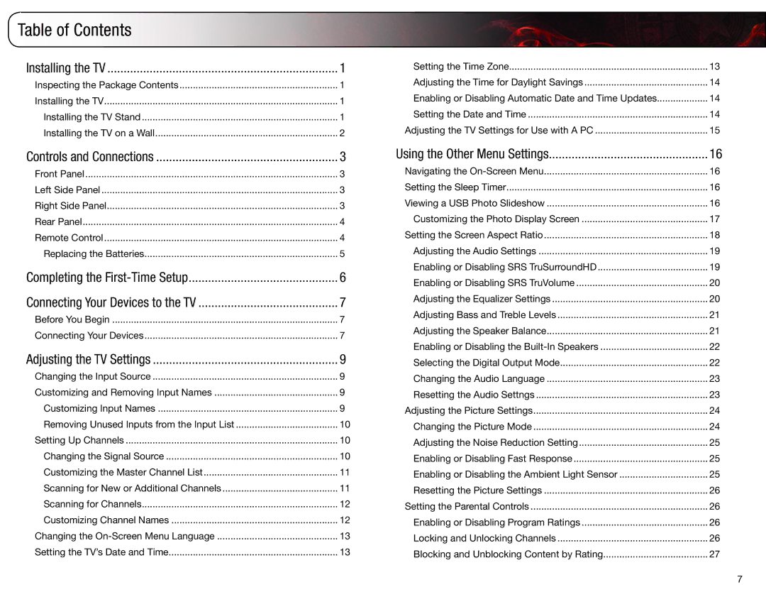 Vizio E190VA, E220VA user manual Table of Contents 