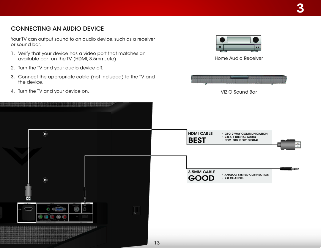 Vizio E221A1, E221-A1 user manual Connecting an Audio Device 