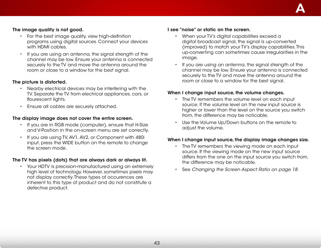 Vizio E221A1, E221-A1 user manual See Changing the Screen Aspect Ratio on 