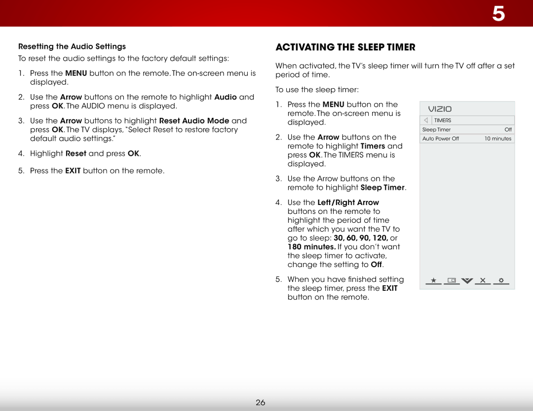 Vizio E221-A1 user manual Activating the Sleep Timer 