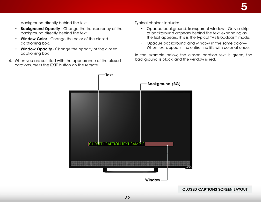 Vizio E221-A1 user manual Closed caption text sample 