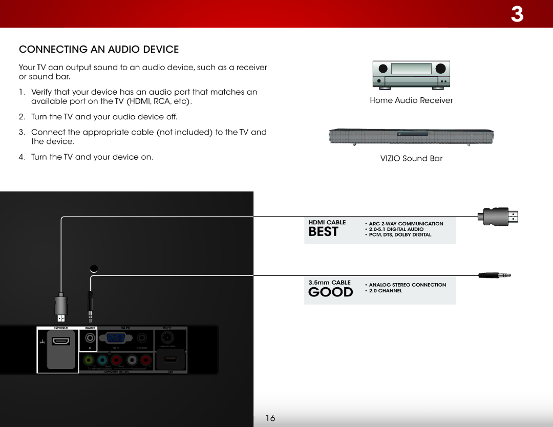 Vizio E231-B1 user manual Connecting an Audio Device 