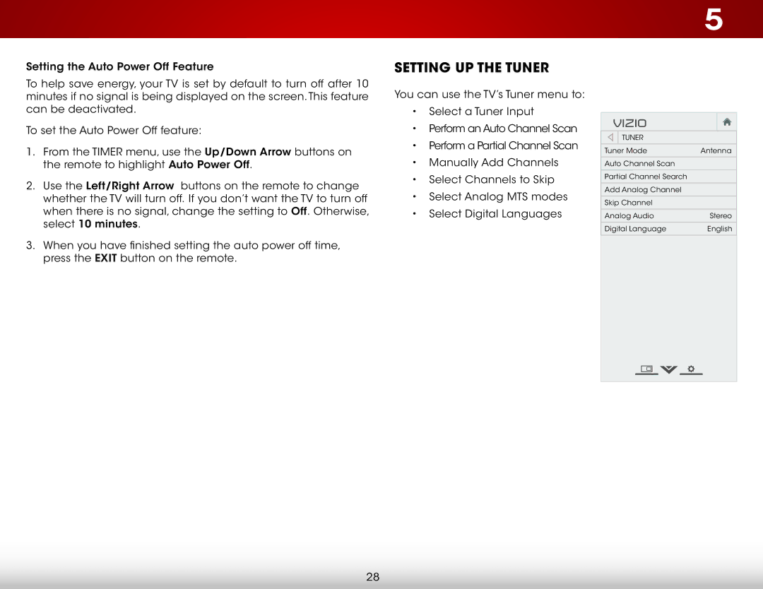 Vizio E231-B1 user manual Setting Up the Tuner 