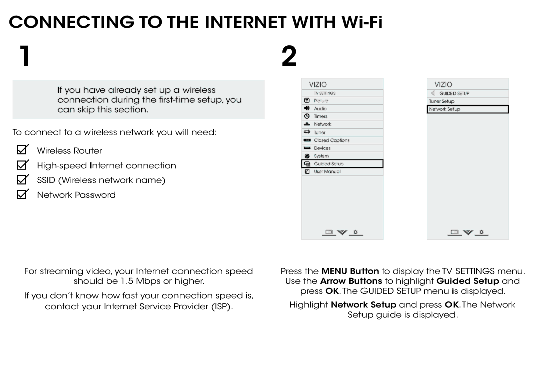 Vizio E231i-B1, E241i-B1 manual Connecting to the Internet with Wi-Fi 