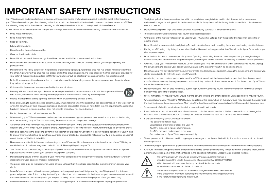 Vizio E231i-B1, E241i-B1 manual Important Safety Instructions 