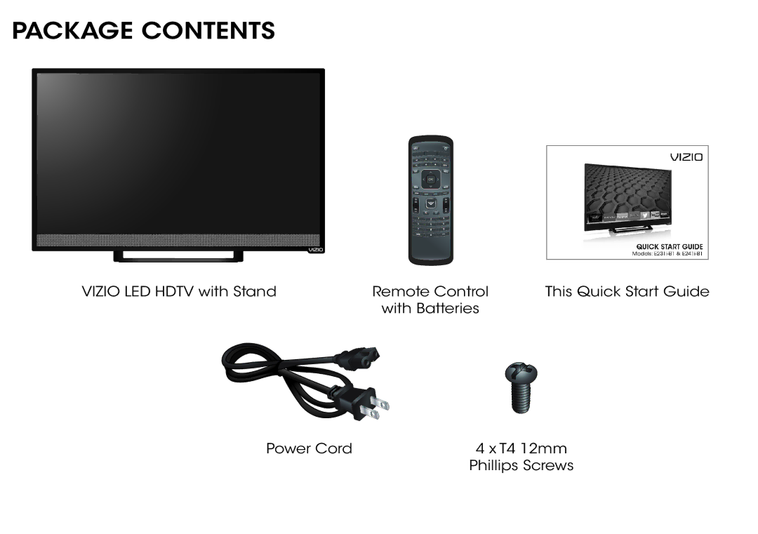 Vizio E231i-B1, E241i-B1 manual Package Contents 