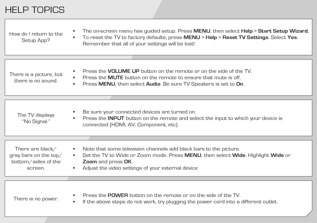 Vizio E240AR manual Help Topics 