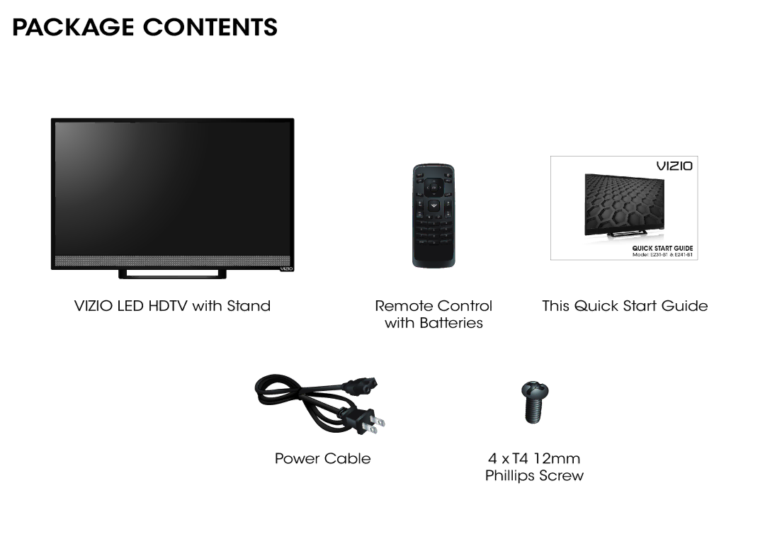 Vizio E241-B1, E231-B1 manual Package Contents 