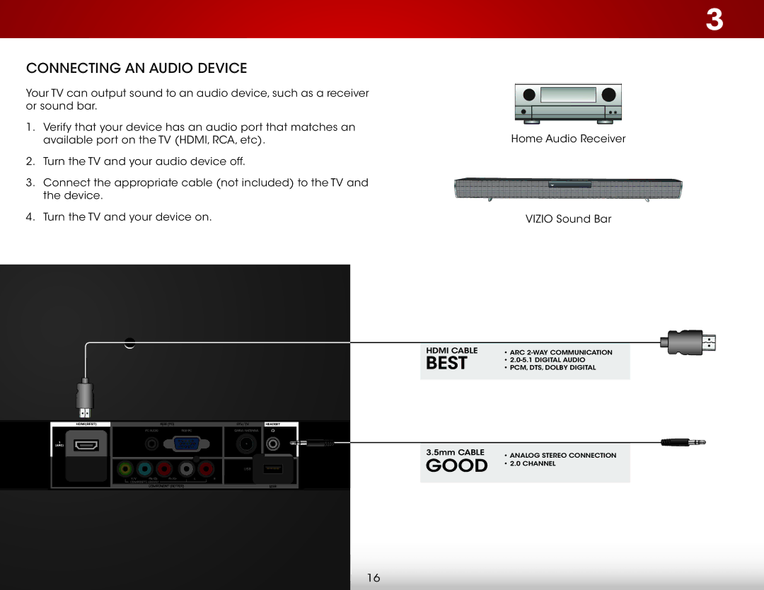 Vizio E241-B1, E231-B1 user manual Connecting AN Audio Device 