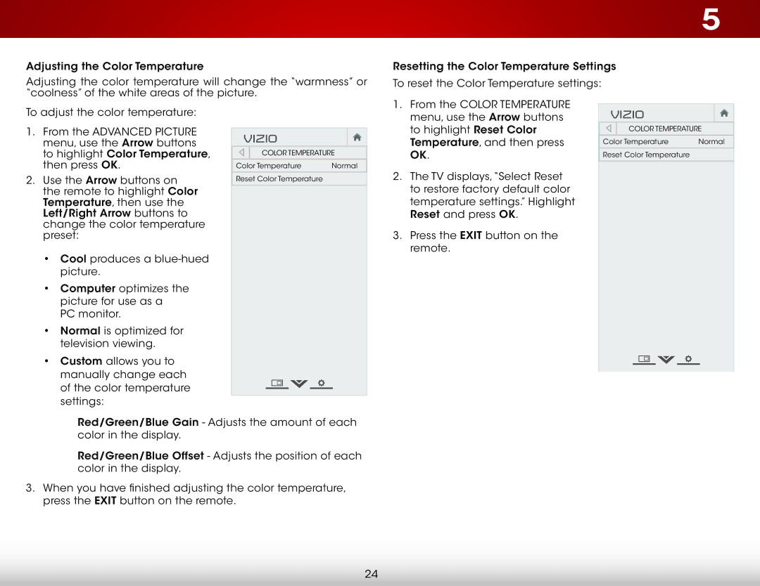 Vizio E241-B1, E231-B1 user manual From the Color Temperature 