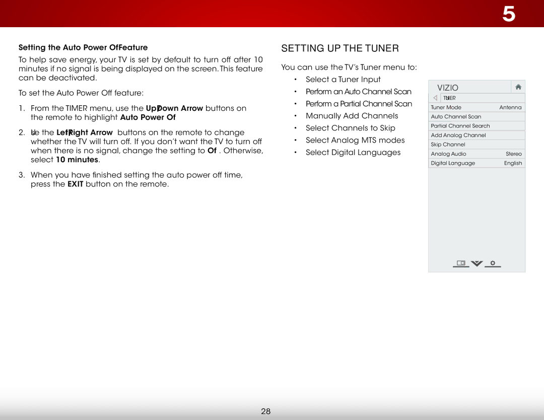 Vizio E241-B1, E231-B1 user manual Setting UP the Tuner 