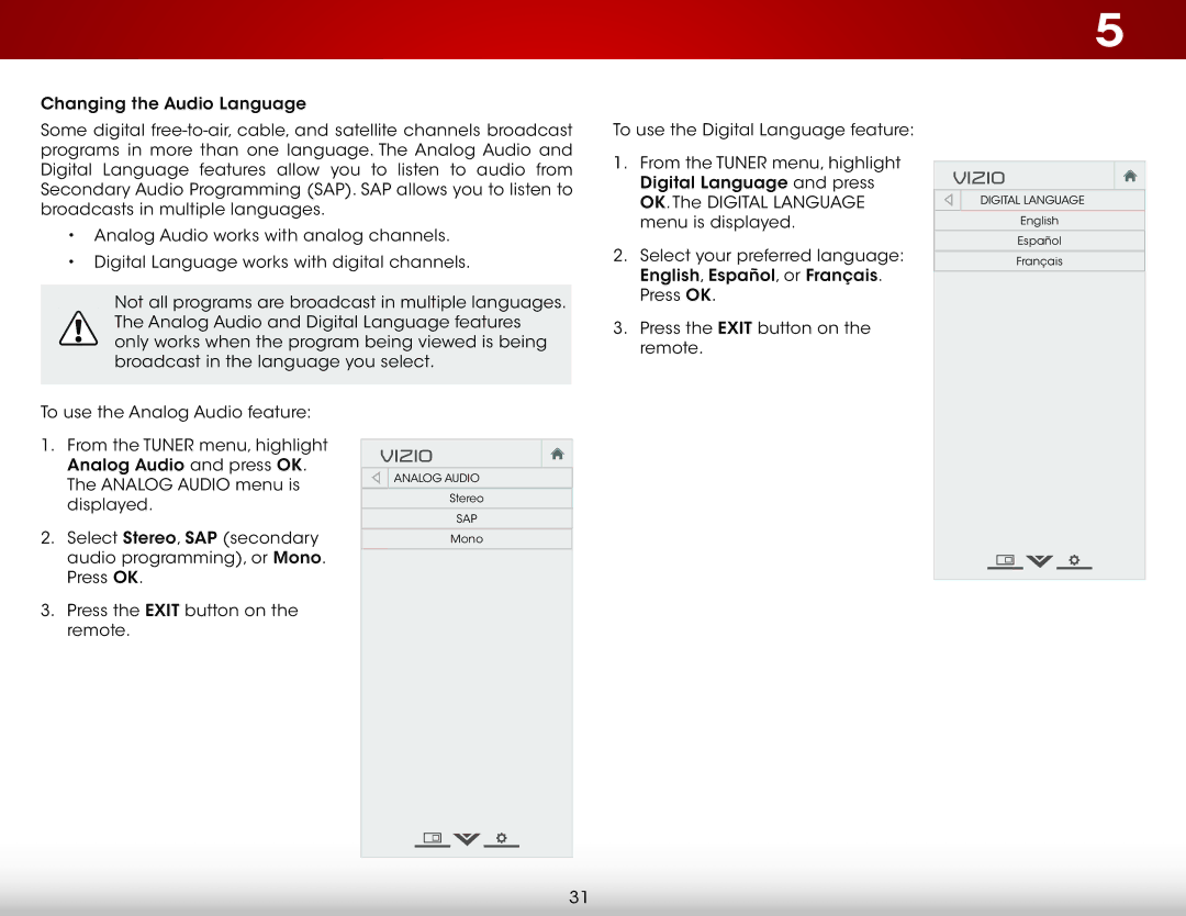 Vizio E231-B1, E241-B1 user manual Digital Language 