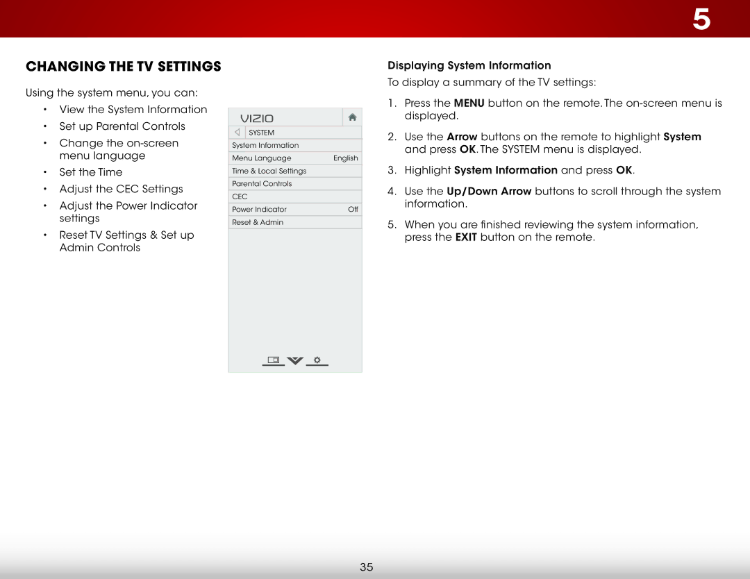 Vizio E231-B1, E241-B1 user manual Changing the TV Settings 