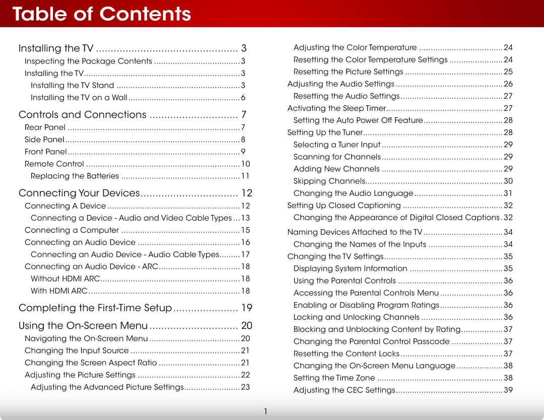 Vizio E231-B1, E241-B1 user manual Table of Contents 