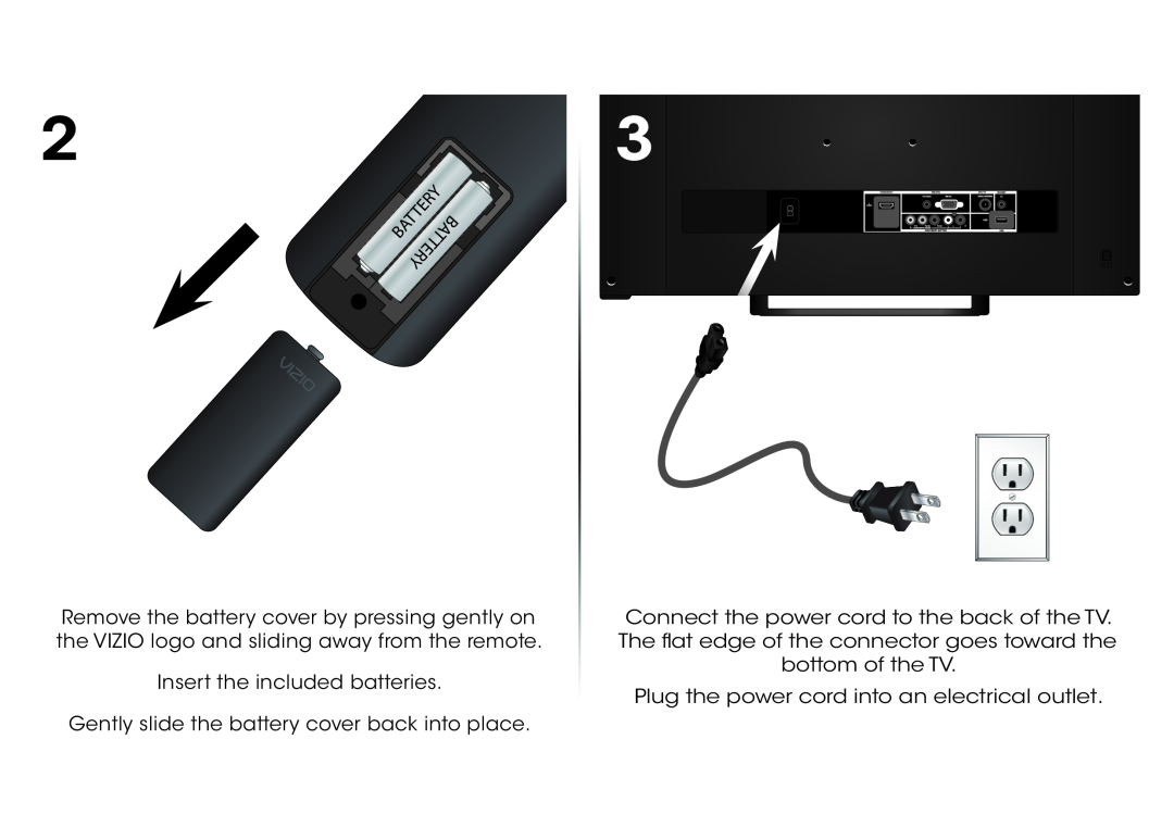 Vizio E241-B1, E231-B1 manual Insert the included batteries, Gently slide the battery cover back into place 