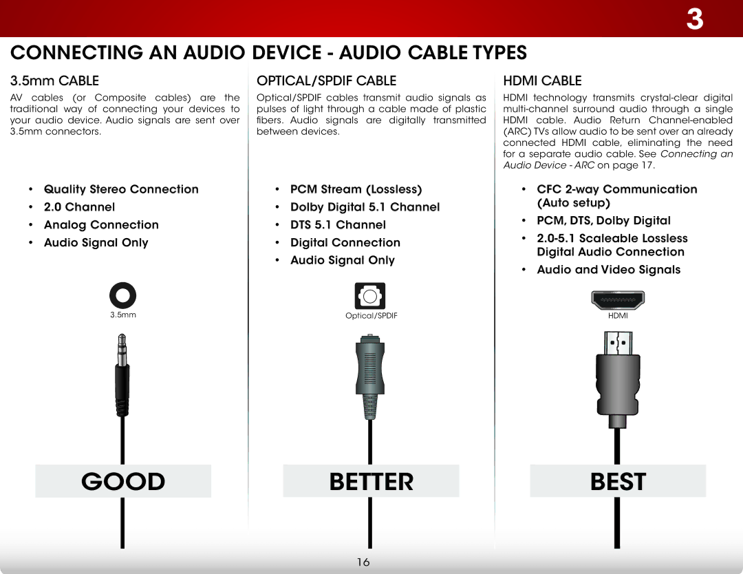 Vizio E241I-A1 user manual Connecting an Audio Device Audio Cable Types, 5mm Cable 