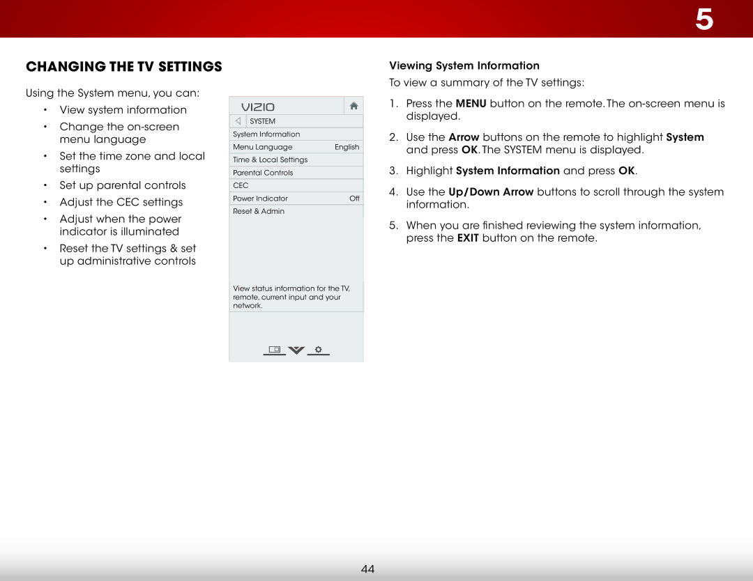 Vizio E241I-A1 user manual Changing the TV Settings, Cec 