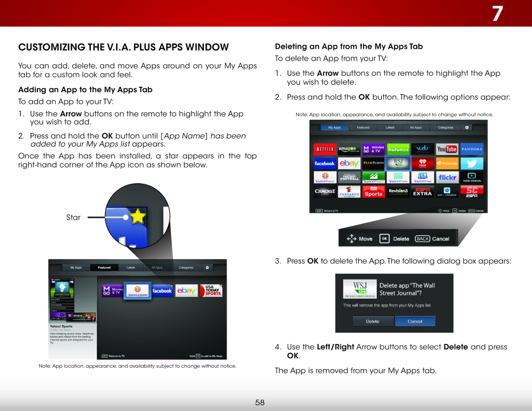 Vizio E241I-A1 user manual Customizing the V.I.A. Plus Apps Window 