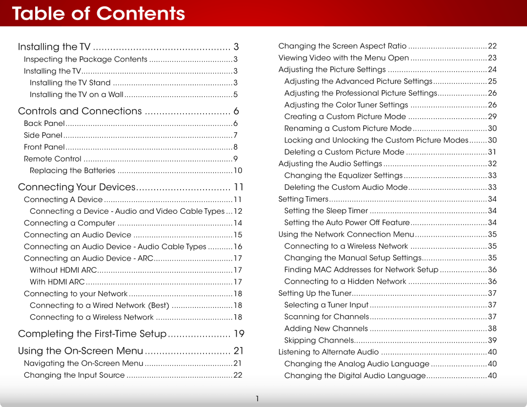 Vizio E241I-A1 user manual Table of Contents 