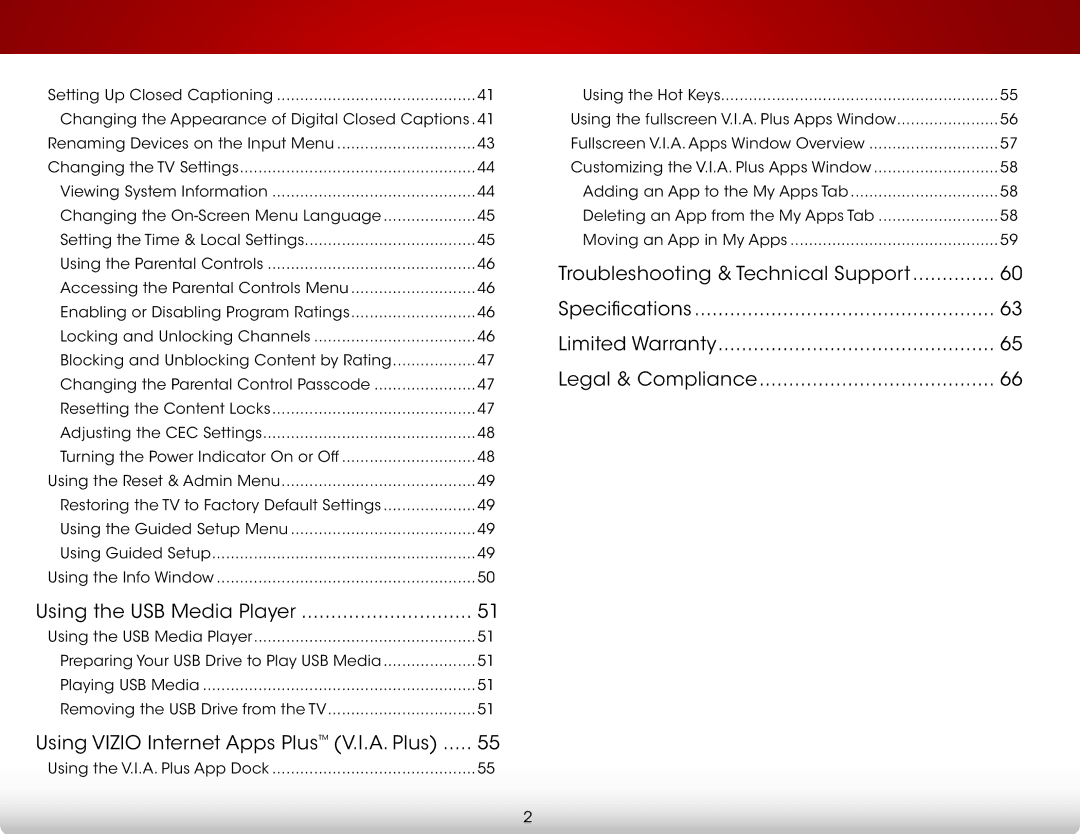 Vizio E241I-A1 user manual Using the USB Media Player, Using Vizio Internet Apps Plus V.I.A. Plus 