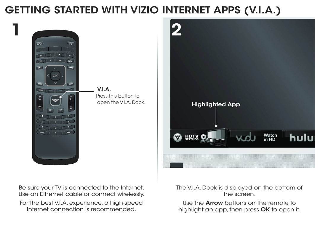 Vizio E241I-A1W quick start Getting Started With Vizio Internet Apps V.I.A, Highlighted App 
