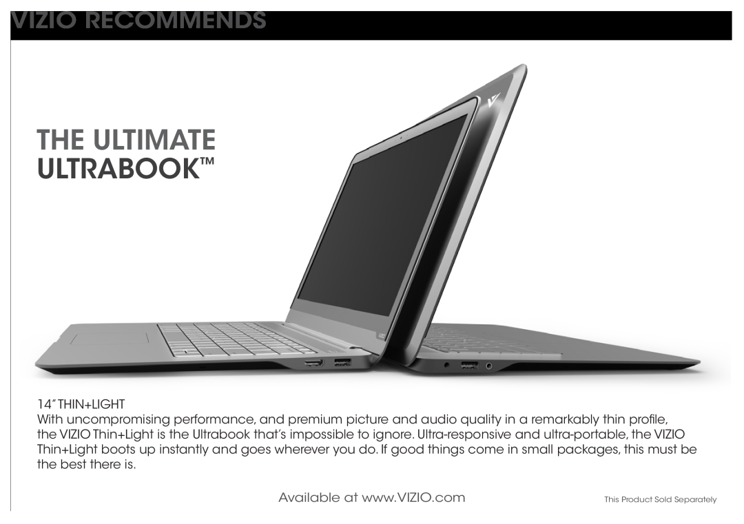 Vizio E241I-A1W quick start Vizio Recommends, The Ultimate, Ultrabook 