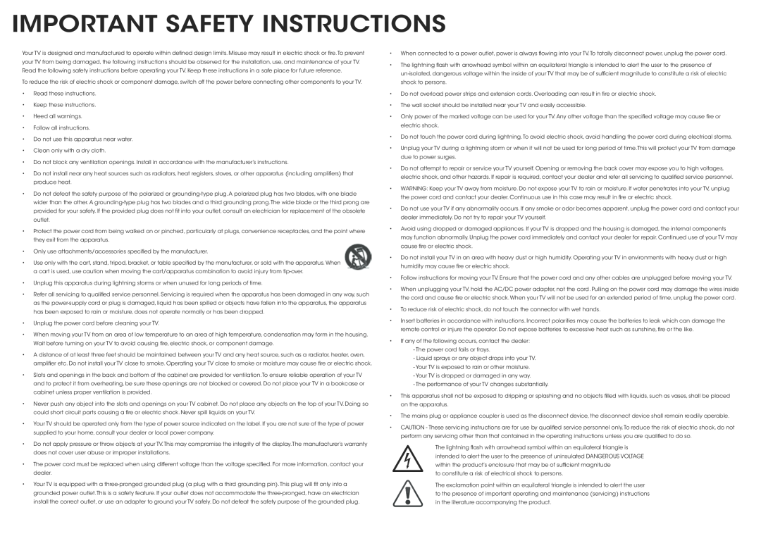 Vizio E241I-A1W quick start Important Safety Instructions 