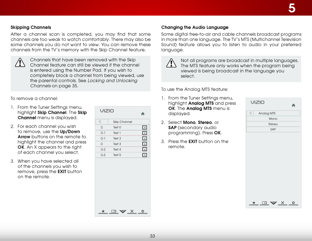 Vizio E241IA1W, E241I-A1W user manual Skipping Channels, Changing the Audio Language 