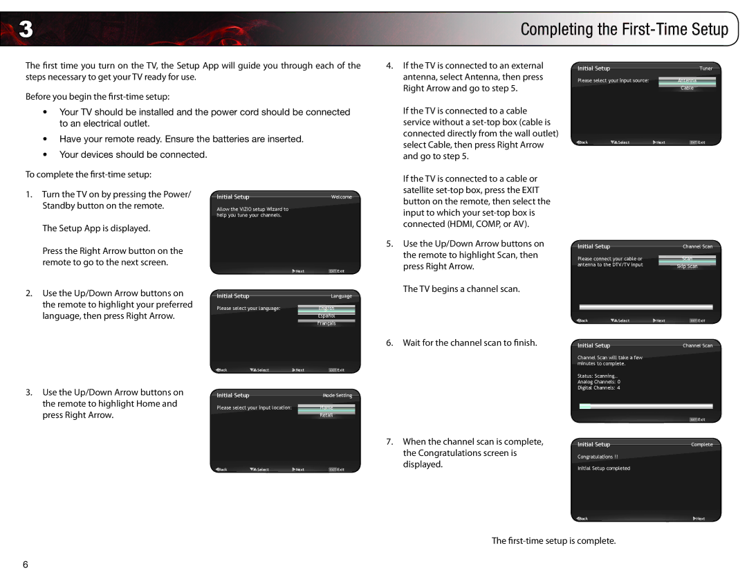 Vizio E220VA, E260VA, E261VA, E190VA user manual Completing the First-Time Setup 