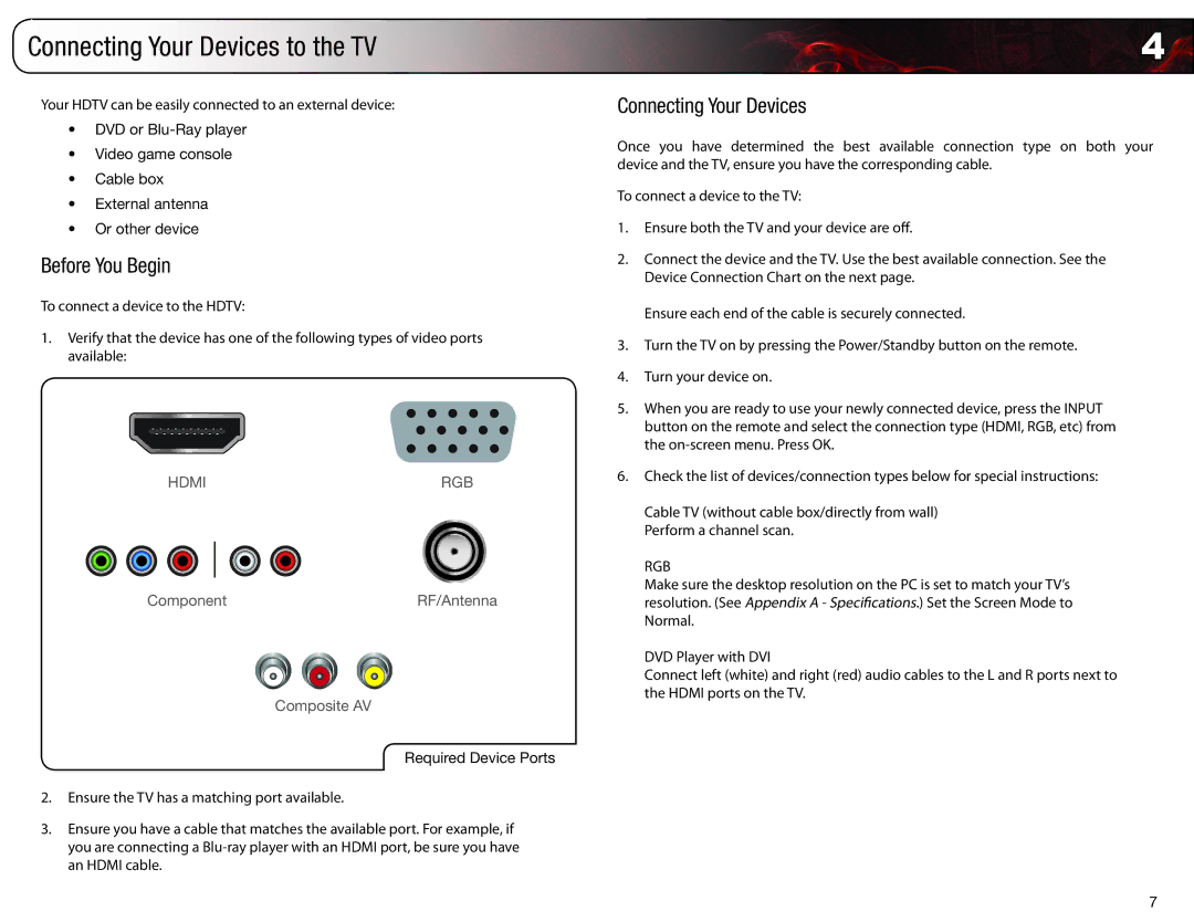 Vizio E190VA, E260VA, E261VA, E220VA user manual Connecting Your Devices to the TV, Before You Begin 