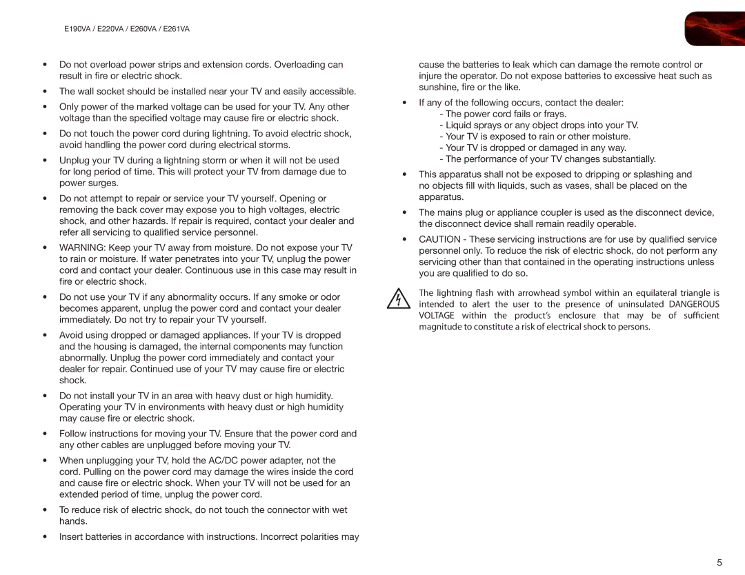 Vizio user manual E190VA / E220VA / E260VA / E261VA 