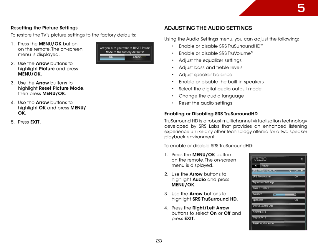 Vizio E261VA, E221VA, E191VA specifications Adjusting the Audio Settings 