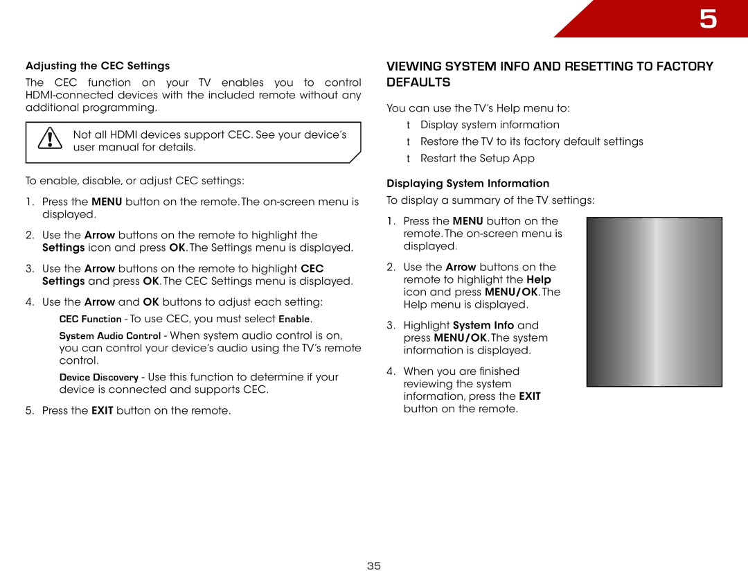 Vizio E261VA, E221VA, E191VA specifications Viewing System Info and Resetting to Factory Defaults 