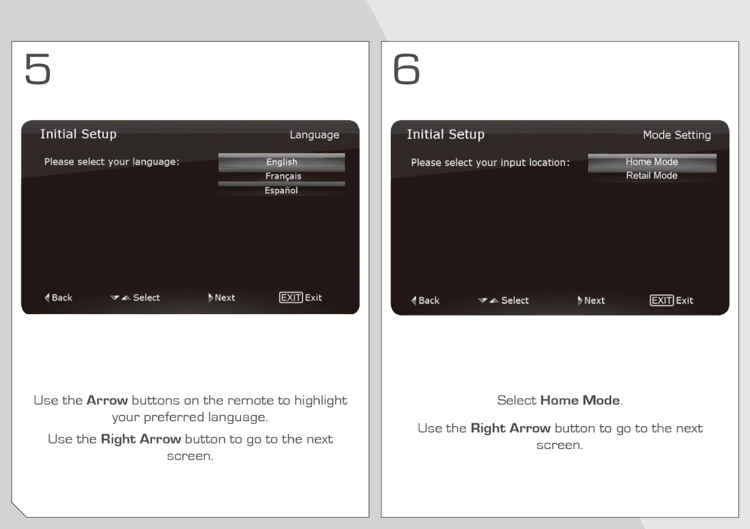 Vizio E261VA manual Select Home Mode 