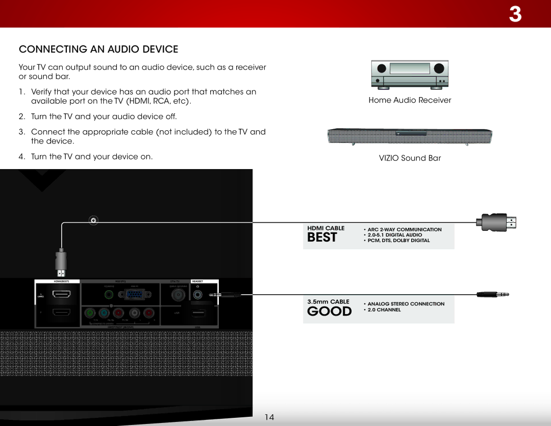 Vizio E280-A1 user manual Connecting AN Audio Device 