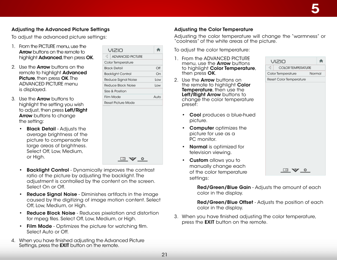 Vizio E280-A1 user manual To adjust the advanced picture settings 