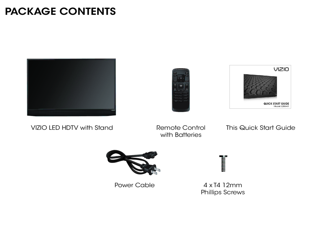 Vizio E280-A1 quick start Package Contents 