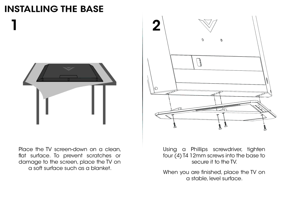 Vizio E280-A1 quick start Installing the Base 