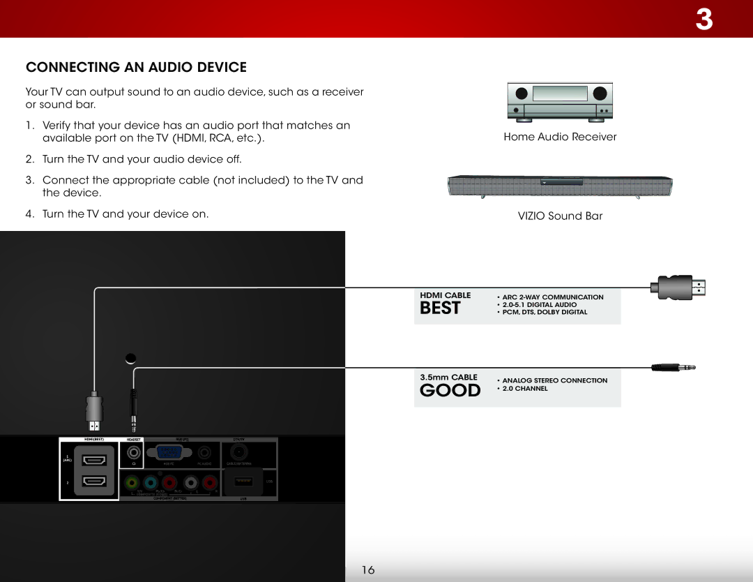 Vizio E280-B1 user manual Connecting an Audio Device 