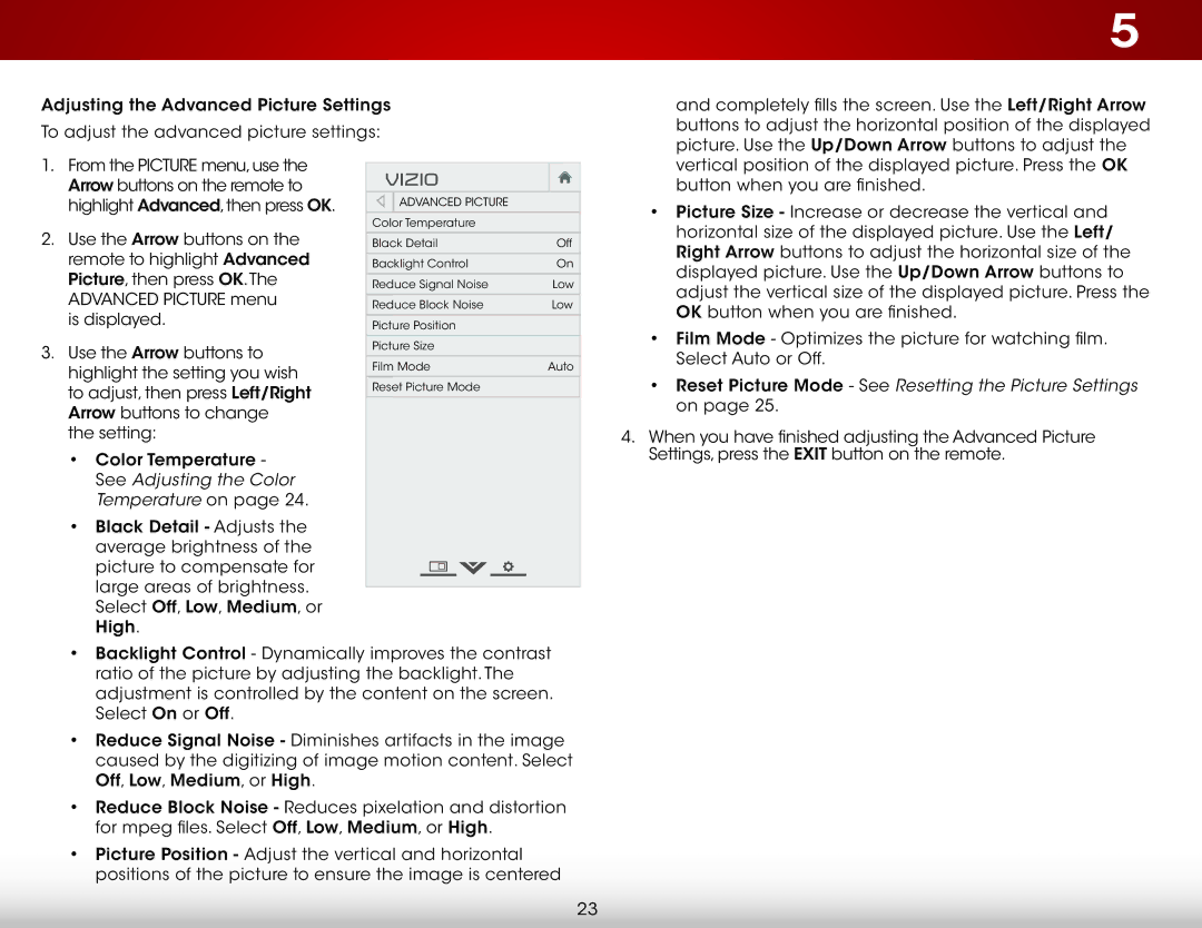 Vizio E280-B1 user manual Reset Picture Mode See Resetting the Picture Settings on 