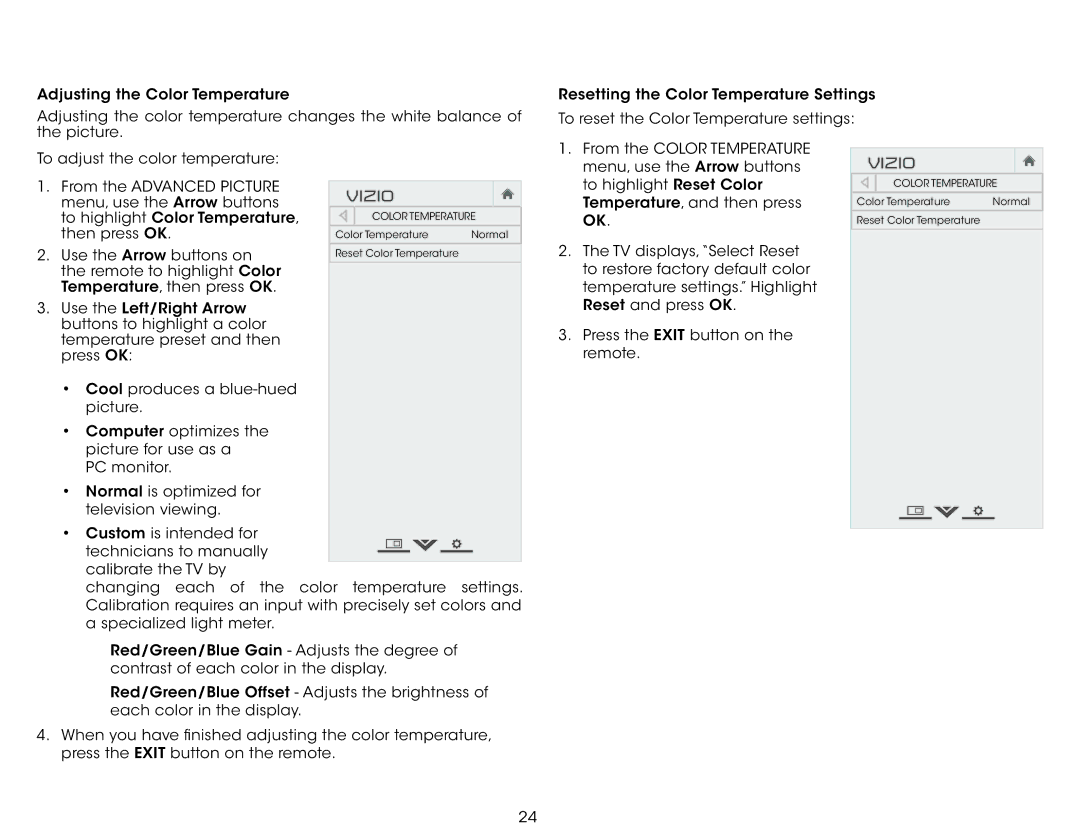 Vizio E280-B1 user manual From the Color temperature 