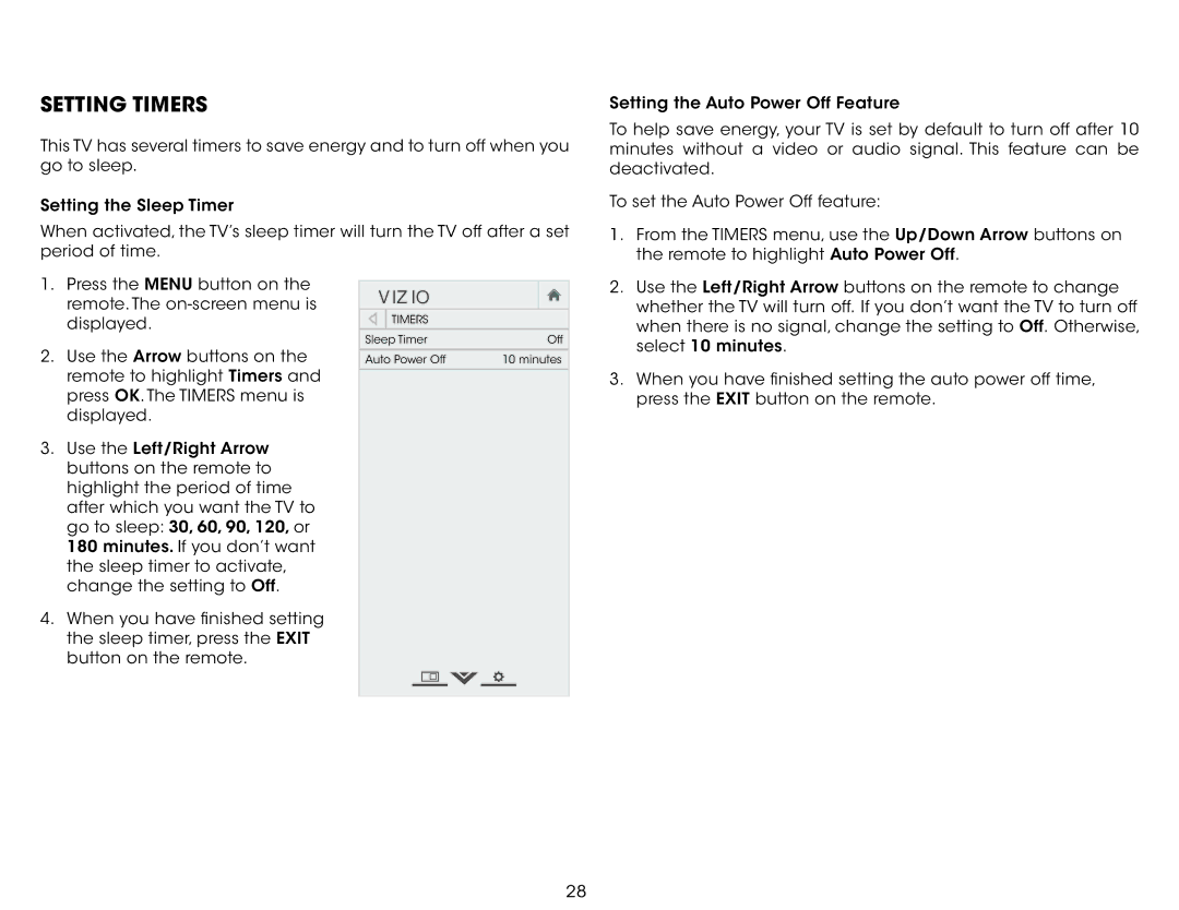 Vizio E280-B1 user manual Setting Timers 