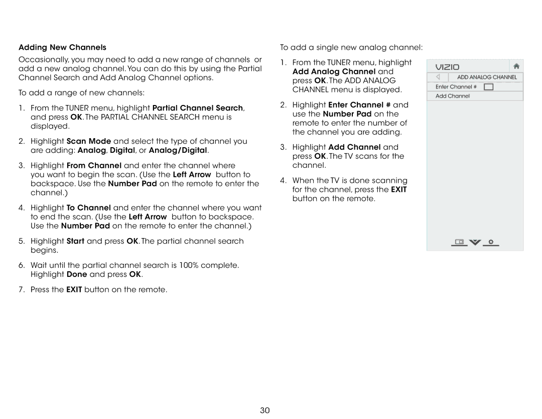 Vizio E280-B1 user manual ADD Analog Channel 