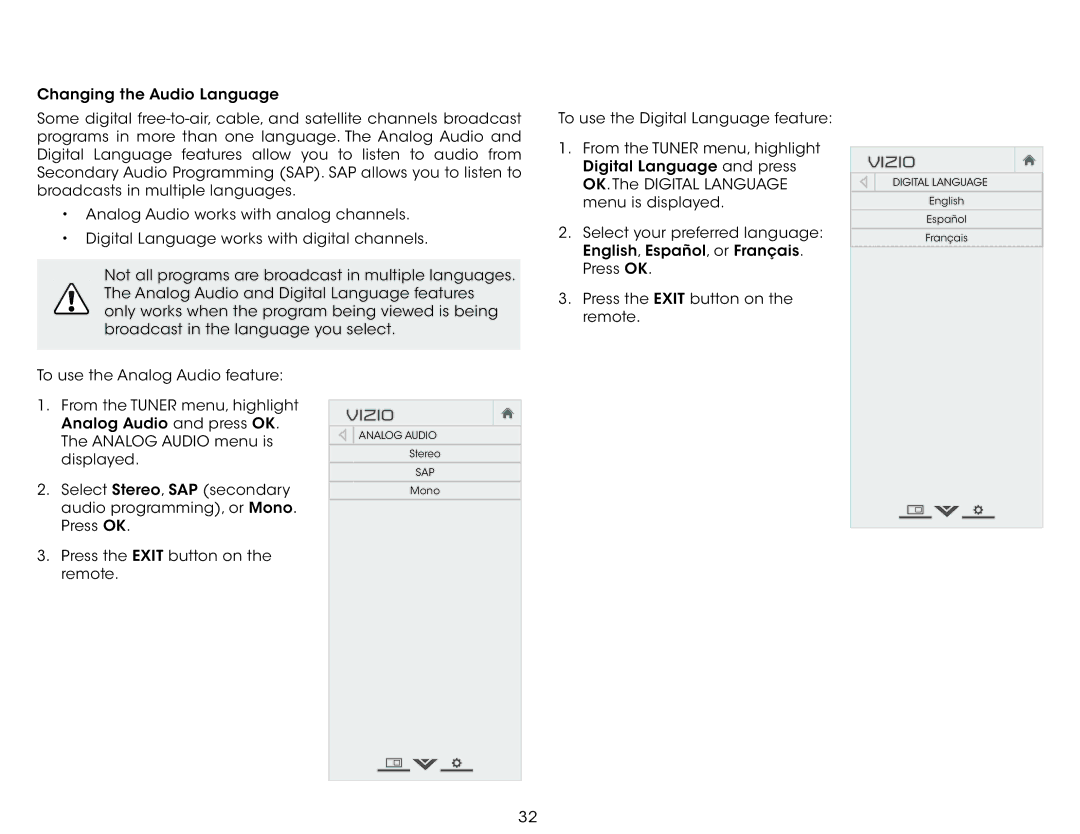 Vizio E280-B1 user manual Sap 