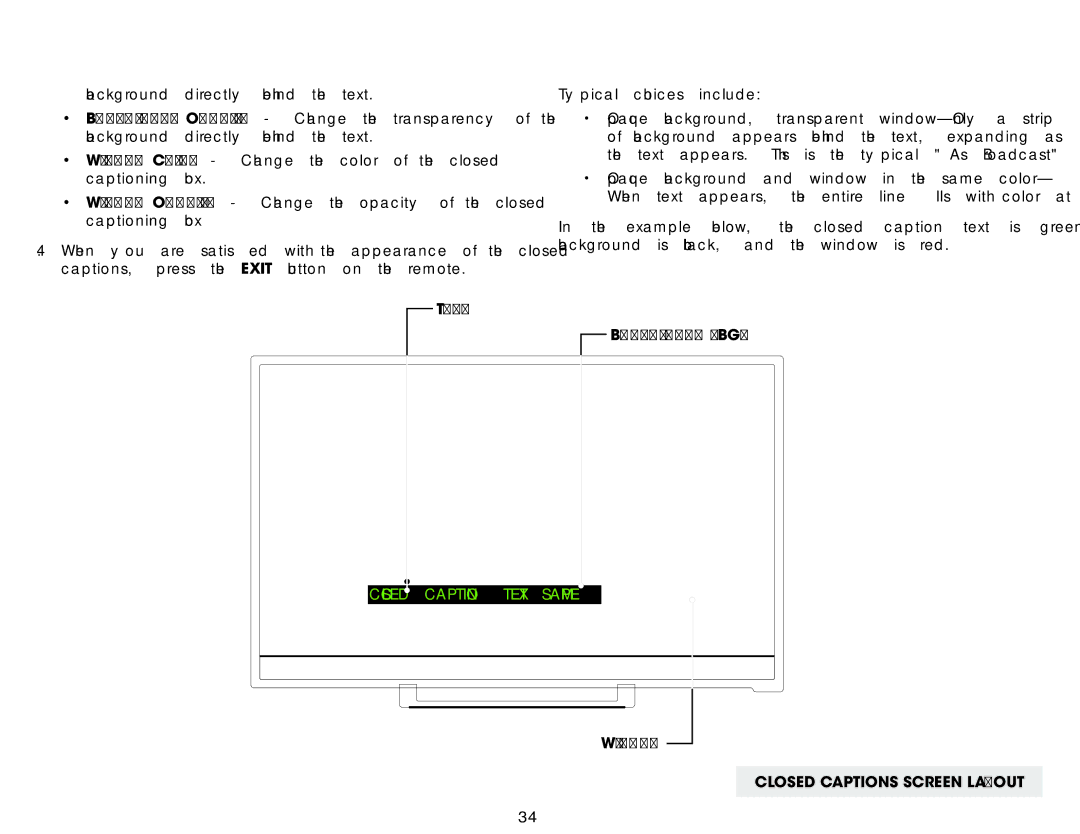 Vizio E280-B1 user manual Closed caption text sample 