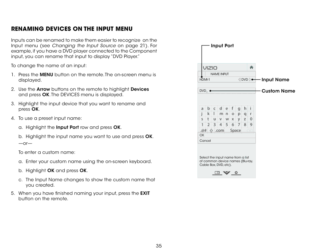 Vizio E280-B1 user manual Renaming Devices on the Input Menu, Com Space 