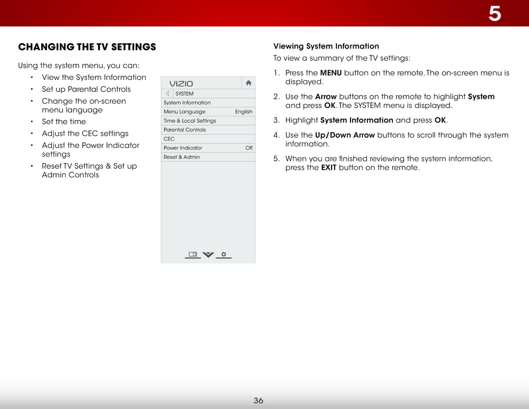 Vizio E280-B1 user manual Changing the TV Settings 